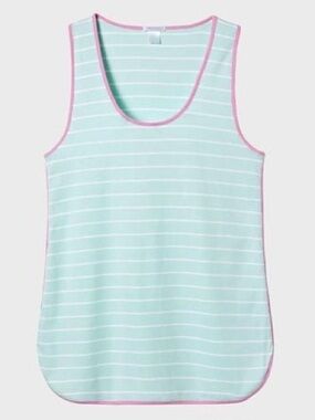 LAKE Pima Cotton Tank Gown Nightgown Stripe Pink Trim Size Small